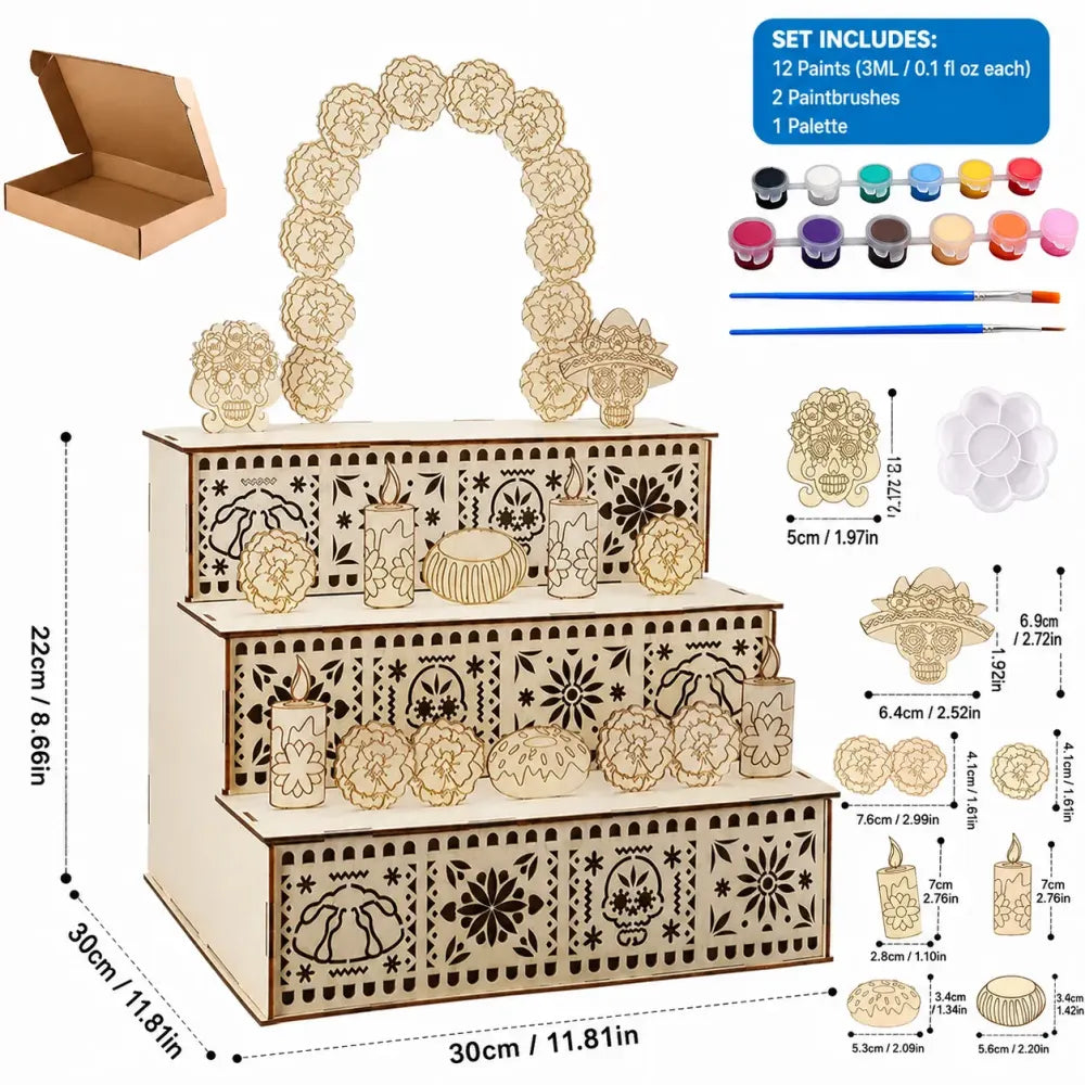๐ฅhot-sale๐ฅ3-Tier Day of the Dead Wooden Altar Display Set