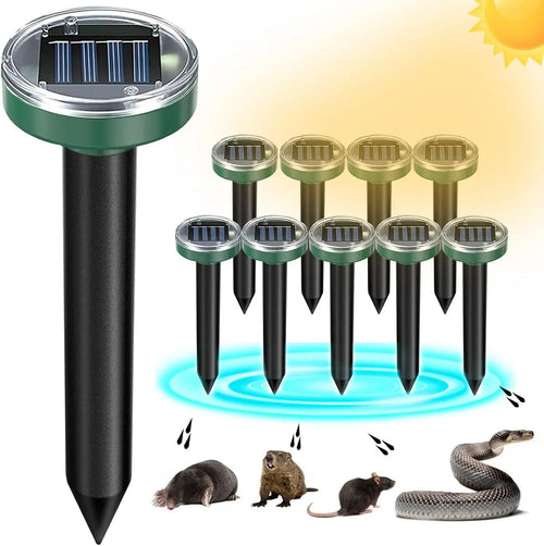5Pack Mole Repellent Solar Powered Ultrasonic Snake Repellent Sonic Gopher Deterrent Spikes Waterproof Outdoor Pest Repeller for Lawn Garden & Yard