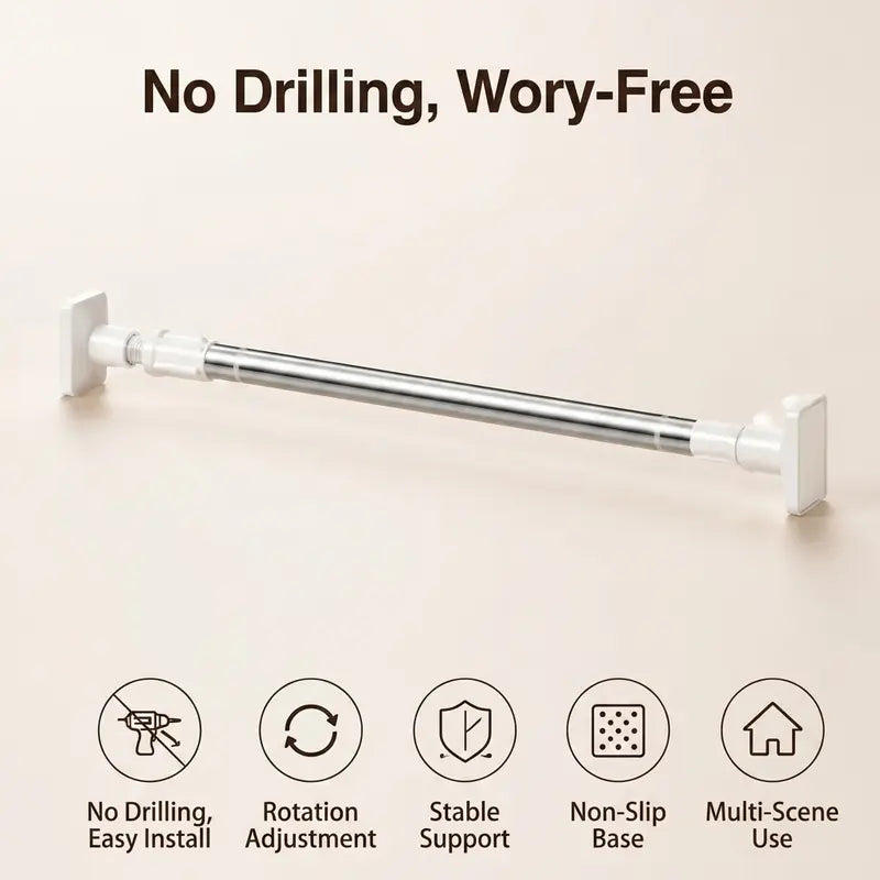 Drill-Free Adjustable Tension Rod – No Holes, No Damage, Instant Install