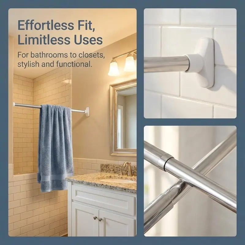 Drill-Free Adjustable Tension Rod – No Holes, No Damage, Instant Install