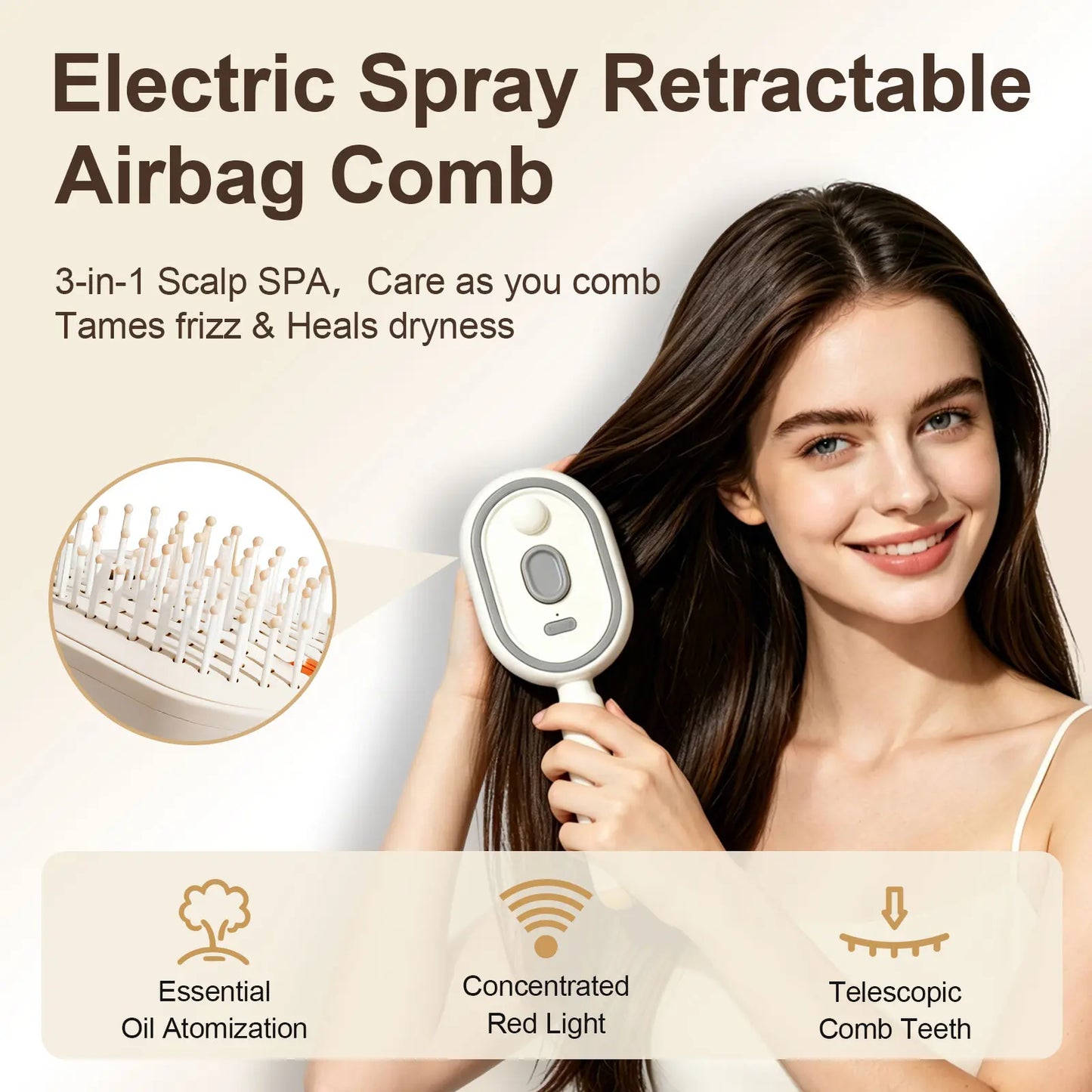 💥Electric Spray Air Cushion Massage Comb, Anti-Tangle Electric Hair Brush