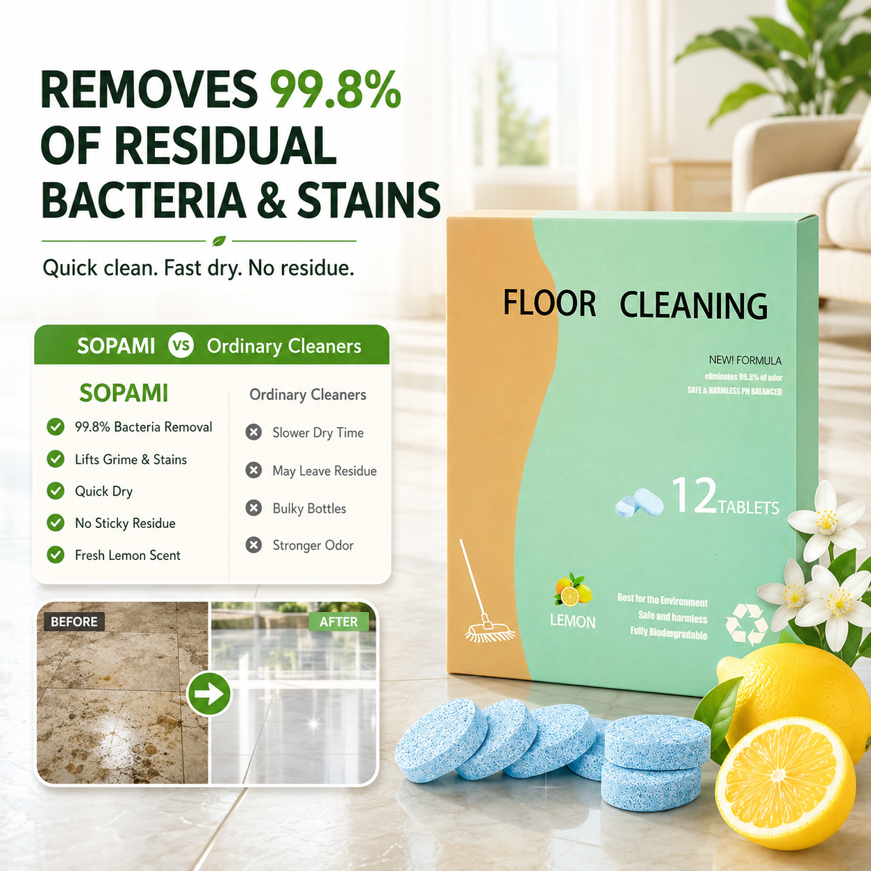 🔥LIMITED-TIME LAUNCH: 58% OFF🏡✨Fast-Drying Lemon Floor Cleaning Tablets