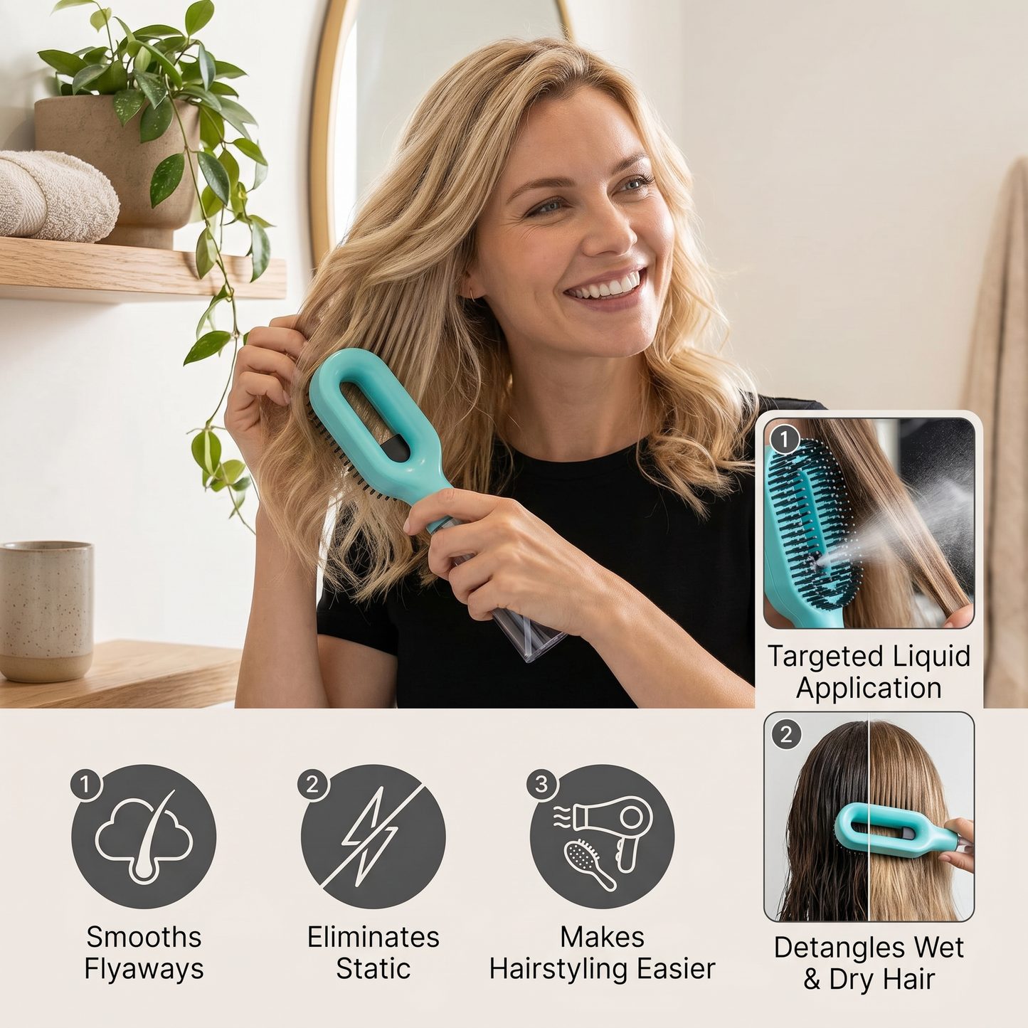 🚨Offer ends on Today🔥Anti-Frizz Spray Hair Brush – Smooths Flyaways and Makes Hairstyling Easier