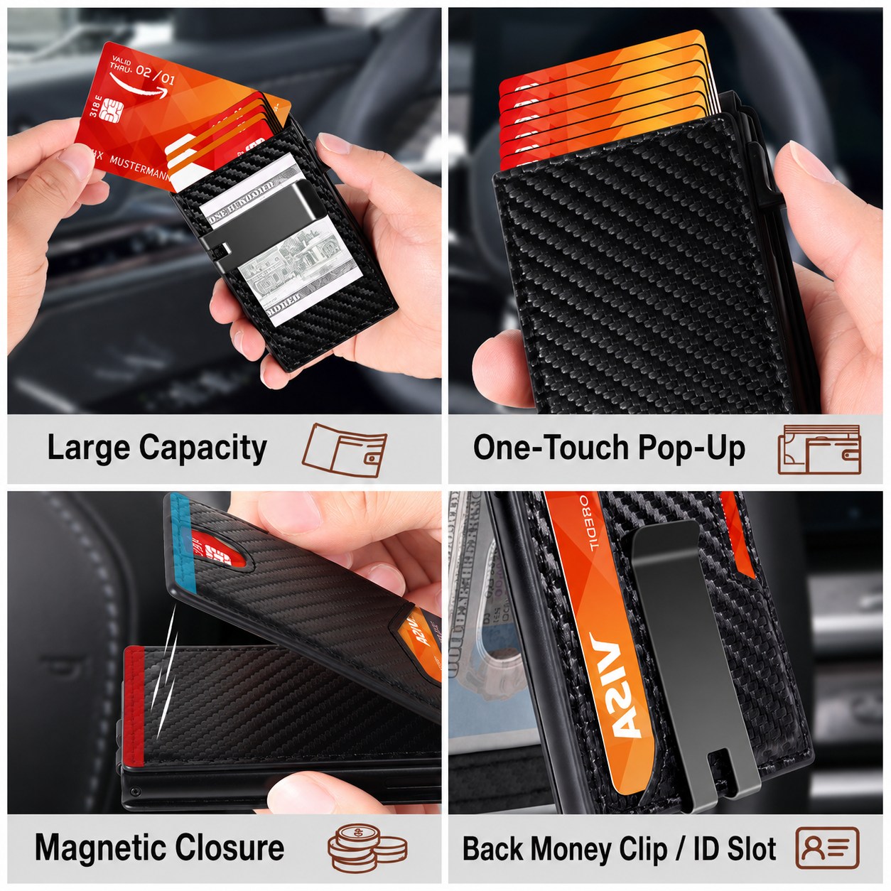 🔥HOT SALE🔥Men’s Slim RFID Blocking Wallet – Pop-Up Card Holder & Money Clip