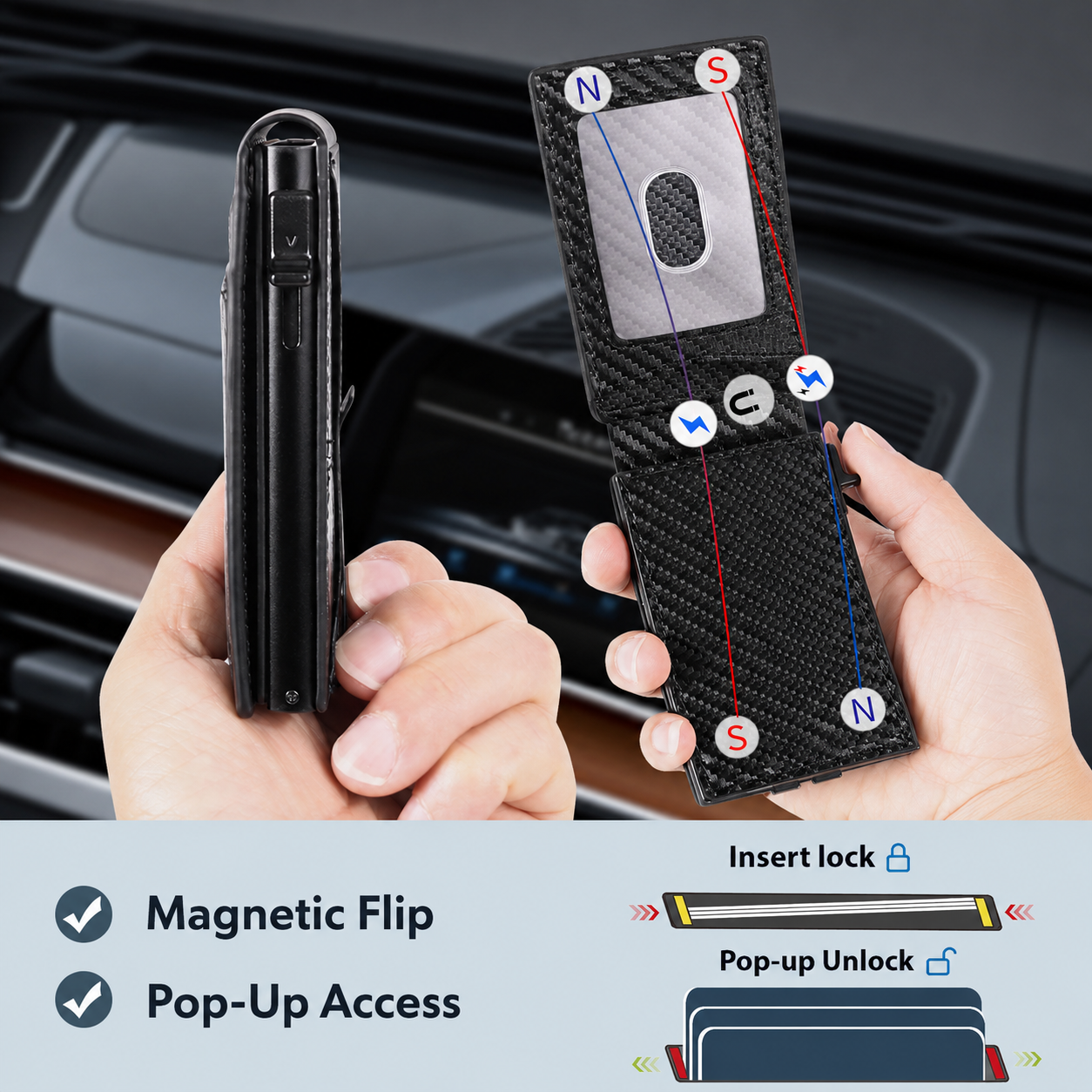 🔥HOT SALE🔥Men’s Slim RFID Blocking Wallet – Pop-Up Card Holder & Money Clip