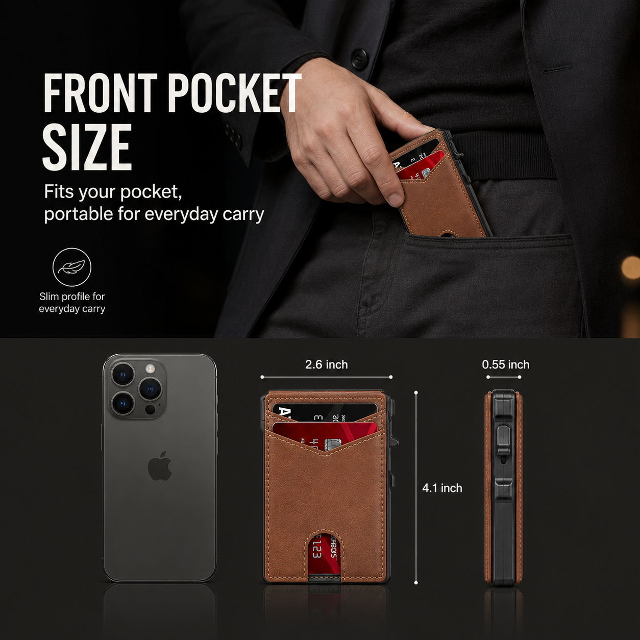 🔥HOT SALE🔥Men’s Slim RFID Blocking Wallet – Pop-Up Card Holder & Money Clip