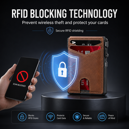 🔥HOT SALE🔥Men’s Slim RFID Blocking Wallet – Pop-Up Card Holder & Money Clip