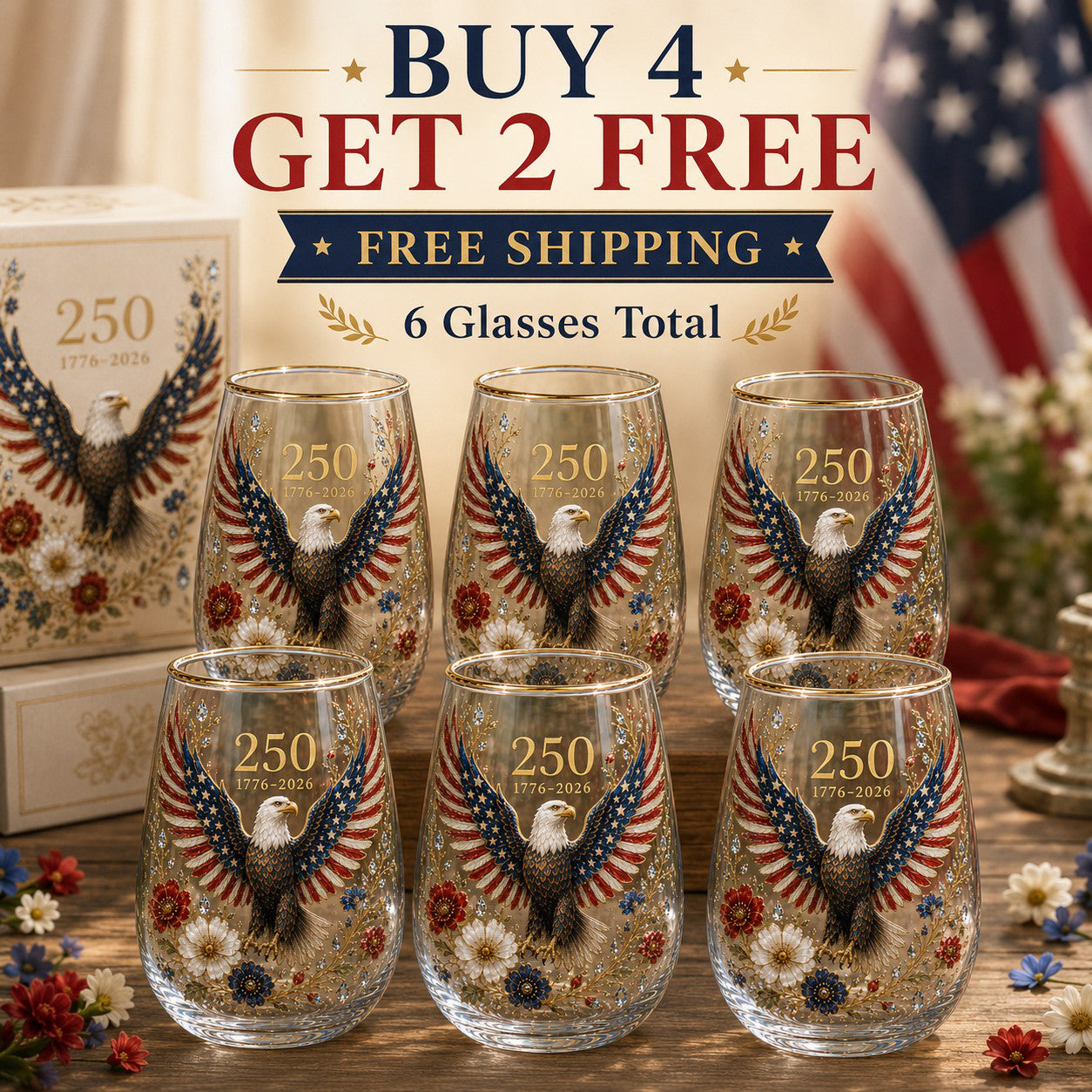 🦅USA 250 Eagle Glass Tumbler
