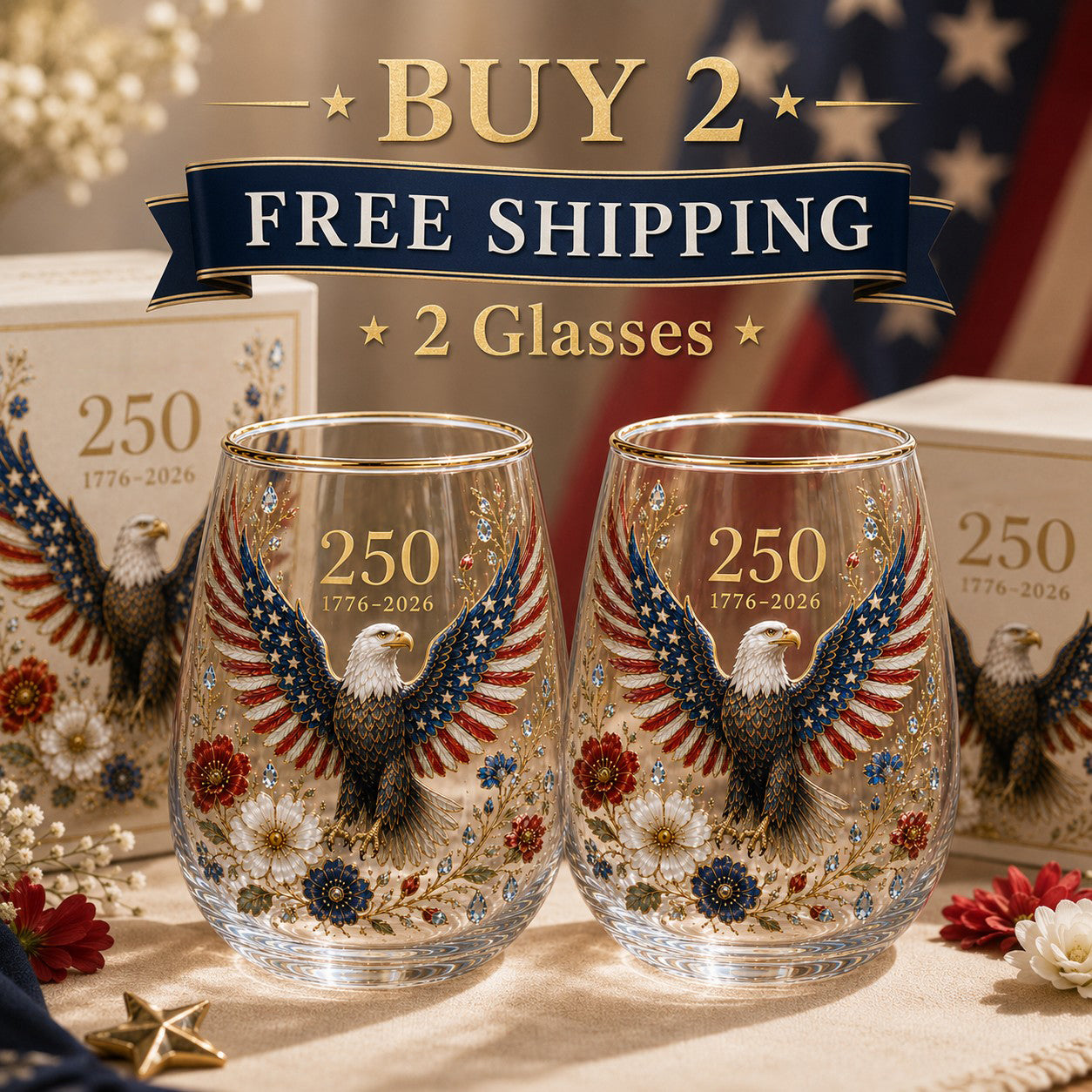🦅USA 250 Eagle Glass Tumbler