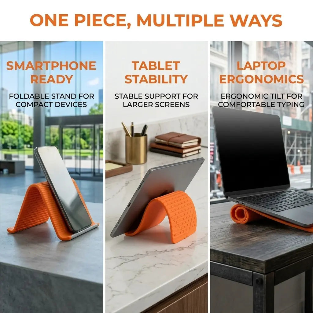 Portable Foldable Silicone Phone Holder, Bendable Freely into Any Shape, Multi-Angle Adjustable Stand for Mobile Phone, Tablet, Laptop, Anti-Slip Desktop Mount, Universal Fit, Home Office Travel Use, Orange Black
