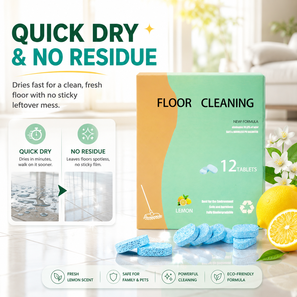 🔥LIMITED-TIME LAUNCH: 58% OFF🏡✨Fast-Drying Lemon Floor Cleaning Tablets