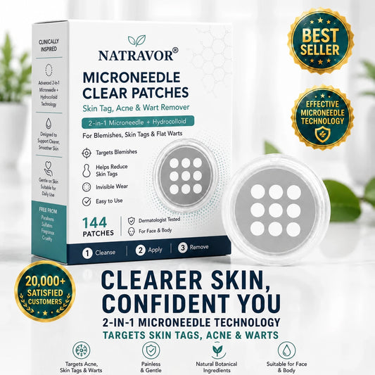 ✨NATRAVOR®2-in-1 Microneedle & Hydrocolloid Patch🍀| Removes Raised Moles, Acne, Flat Warts & Skin Tags | Helps Improve Wrinkles, Scars & Blemishes | Invisible Patches for Face & Body