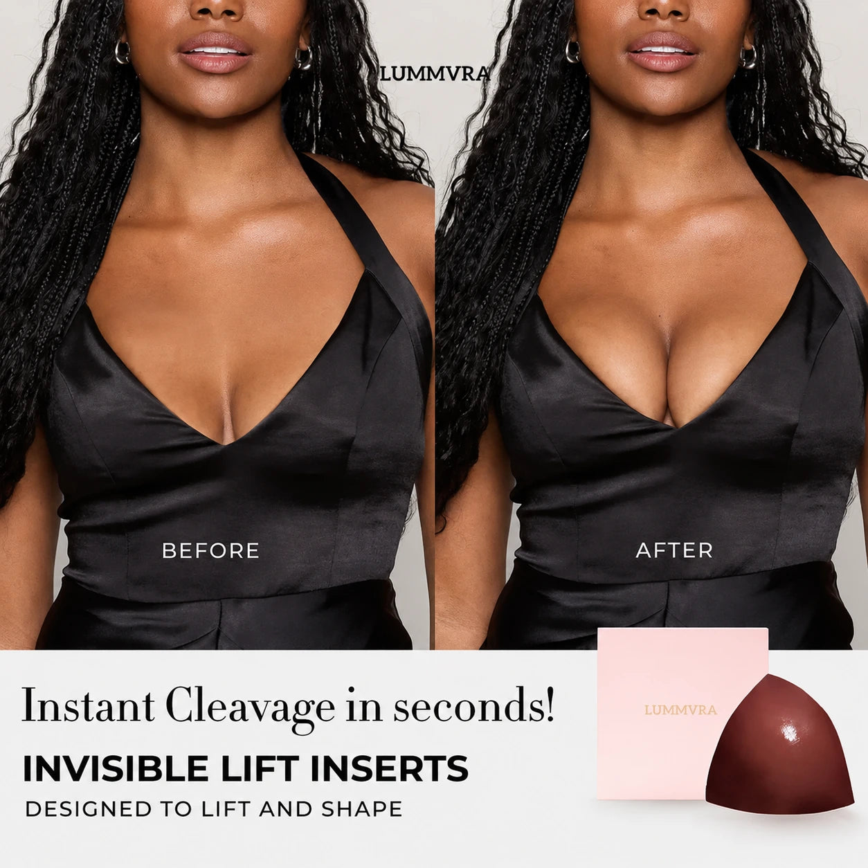 Before and after wearing LUMMVRA Invisible Lift inserts
